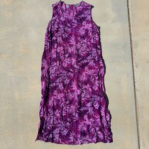 Amanda Smith II Vintage 100% Silk Purple Floral Sleeveless Maxi Dress Sz 1X